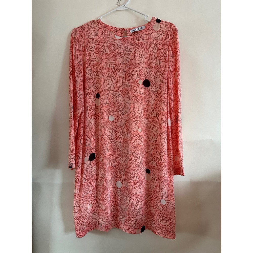 Rodebjer Candice Moons Coral Pink Polka Dot Shift Dress Long Sleeve Mini Size M